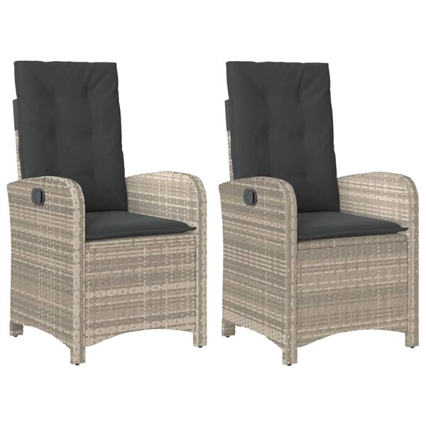 vidaXL Gartensessel mit Kissen 2 Stk. Verstellbar Hellgrau Poly Rattan