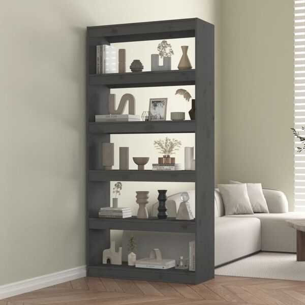 vidaXL B&uuml;cherregal/Raumteiler Grau 80x30x167,4 cm Massivholz Kiefer