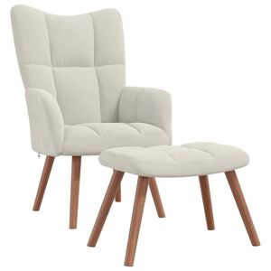 vidaXL Relaxsessel mit Hocker Cremewei&szlig; Samt