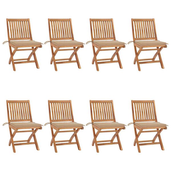 vidaXL Klappbare Gartenst&uuml;hle mit Kissen 8 Stk. Massivholz Teak