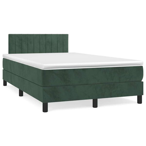 vidaXL Boxspringbett mit Matratze & LED Dunkelgr&uuml;n 120x190 cm Samt
