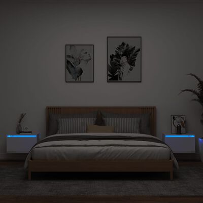 vidaXL Wand-Nachttische mit LED-Leuchten 2 Stk. Weiß