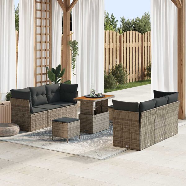 vidaXL Gartensofa-set mit Kissen 9 pcs Grau Poly-Rattan