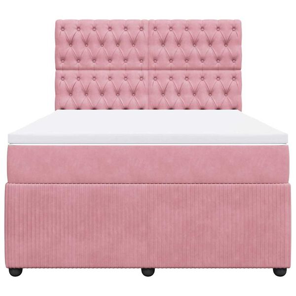 vidaXL Boxspringbett mit Matratze Rosa 140x200 cm Samt
