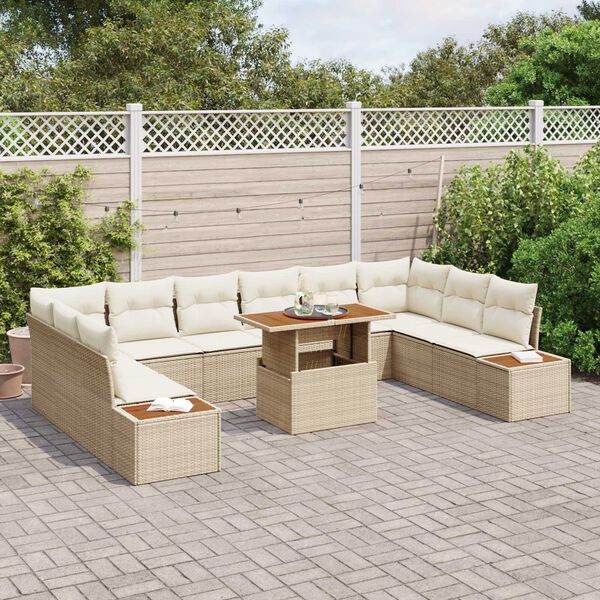 vidaXL Garten Essgruppe mit Kissen mit Kissen 11 pcs Beige und Creme