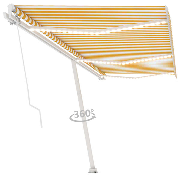 vidaXL Markise Manuell Einziehbar mit LED 600x300 cm Gelb Wei&szlig;