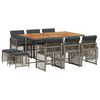 vidaXL 11-tlg. Garten-Essgruppe mit Kissen Grau Poly Rattan