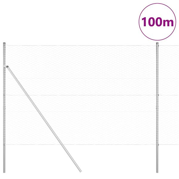 vidaXL Zaunpfosten Silber 100 x 1,5 m (36 mm Maschenweite) Stahl