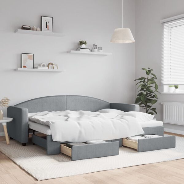 vidaXL Tagesbett Ausziehbar mit Schubladen Hellgrau 80x200 cm Stoff