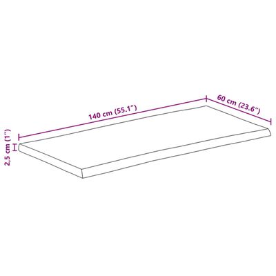 vidaXL Tischplatte mit Baumkante 140x60x2,5 cm Raues Mango Massivholz