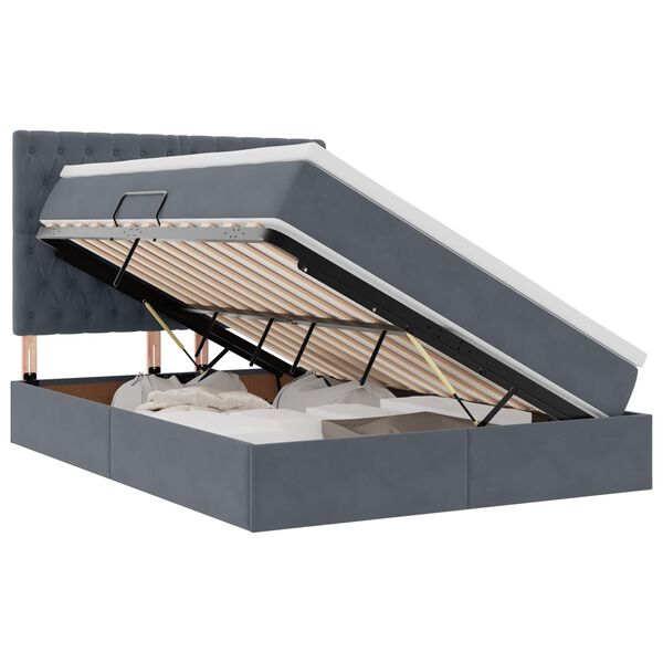 vidaXL Bett mit Stauraum und LED Dunkelgrau 140 x 200 cm Samt