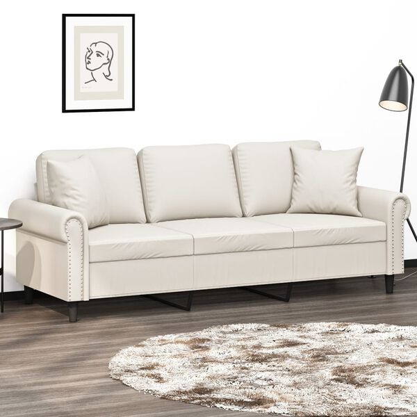 vidaXL 3-Sitzer-Sofa mit Kissen Creme 180 cm Kunstleder