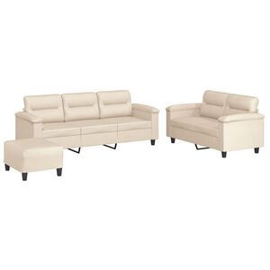 vidaXL 3-tlg. Sofagarnitur mit Kissen Beige Mikrofasergewebe
