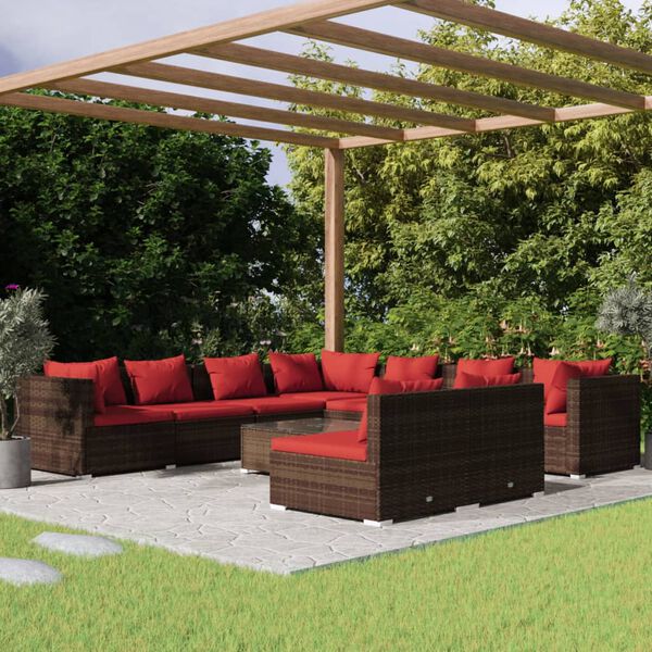 vidaXL 10-tlg. Garten-Lounge-Set mit Kissen Braun Poly Rattan