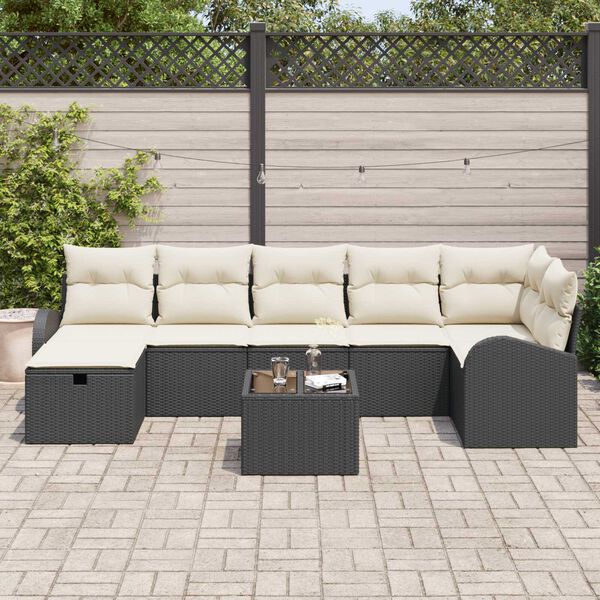 vidaXL Garten-Sofa-Set mit Kissen 8 pcs Schwarz Poly Rattan
