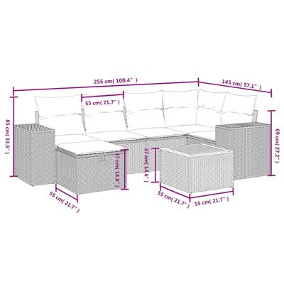 vidaXL 7-tlg. Garten-Sofagarnitur mit Kissen Beige Poly Rattan