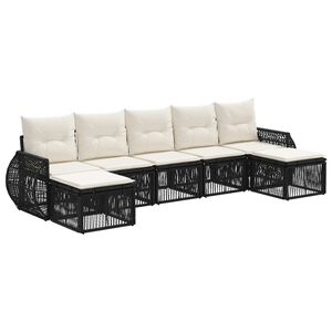 vidaXL Gartensofa-set 7 stk. Schwarz und Cremewei&szlig; Poly-Rattan