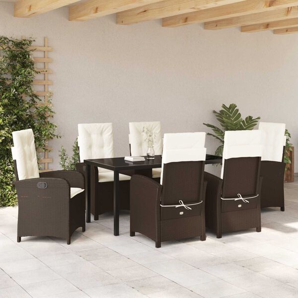 vidaXL Garten Essgruppe mit Kissen 7 pcs Braun Poly-Rattan