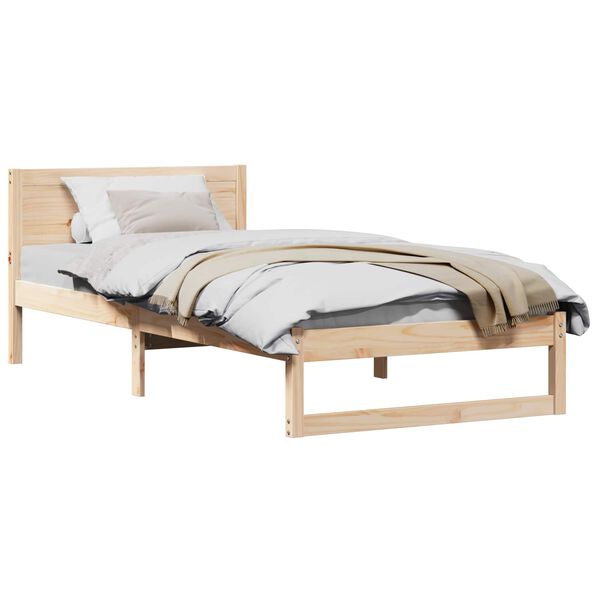 vidaXL Bettrahmen mit Kopfteil Natur 75 x 190 cm Massives Kiefernholz