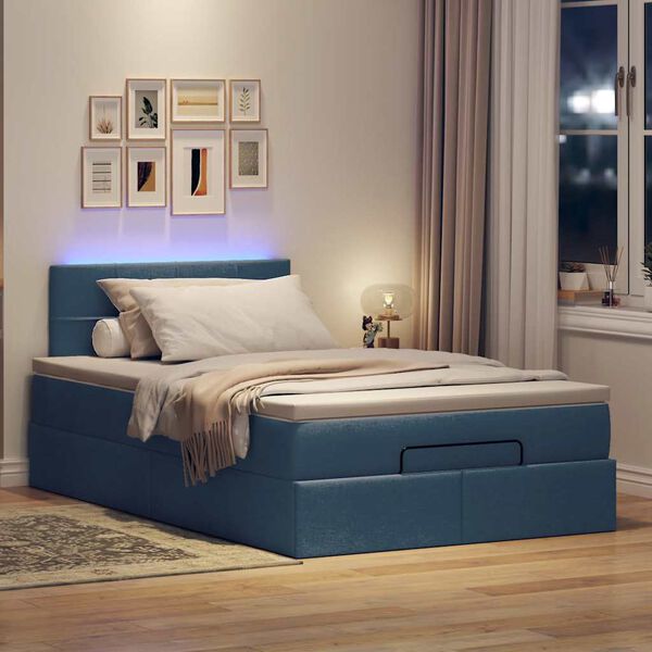 vidaXL Ottomane Bett mit Matratze & LEDs Blau 120x200 cm Stoff