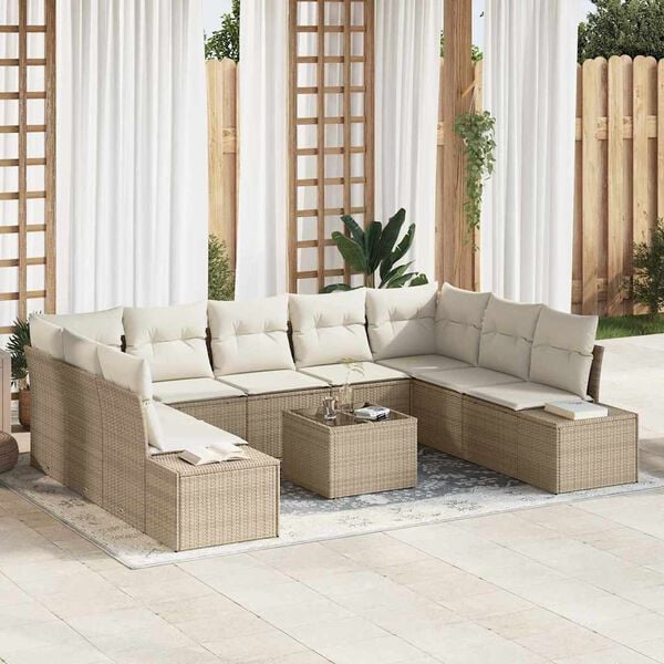 vidaXL Gartensofa-set mit Kissen 10 pcs Beige Poly-Rattan
