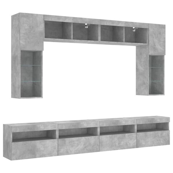 vidaXL 8-tlg. TV-Wohnwand mit LED-Leuchten Betongrau