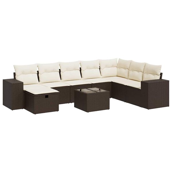 vidaXL 8-tlg. Garten-Sofagarnitur mit Kissen Braun Poly Rattan