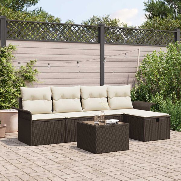 vidaXL Garten-Sofa-Set mit Kissen mit Speicher 6 pcs Braun Poly Rattan