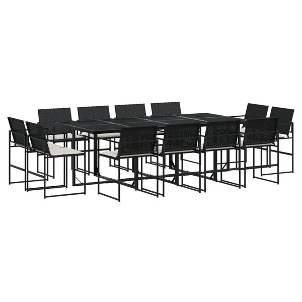 vidaXL 13-tlg. Garten-Essgruppe mit Kissen Schwarz Poly Rattan
