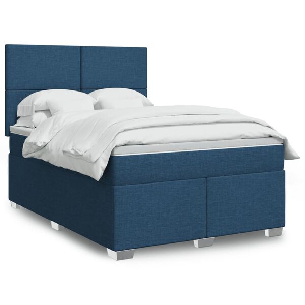 vidaXL Boxspringbett mit Matratze Blau 140x190 cm Stoff