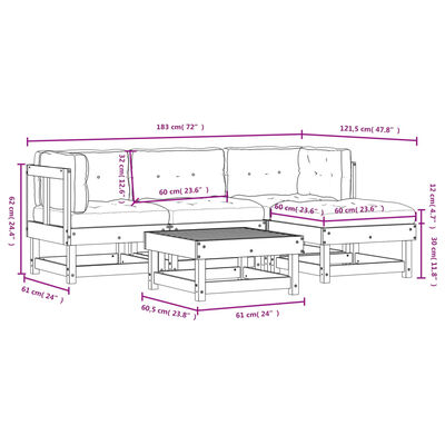 vidaXL 5-tlg. Garten-Lounge-Set mit Kissen Imprägniertes Kiefernholz