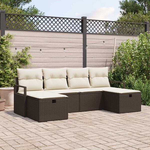 vidaXL Sofa Set mit Kissen 5 pcs Poly-Rattan