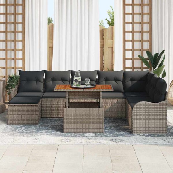 vidaXL Garten-Sofa-Set mit Kissen mit Speicher 9 pcs Grau