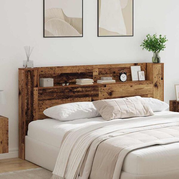 vidaXL Kopfteil mit Regal Altholz 200 x 15 x 103,5 cm Holzwerkstoff