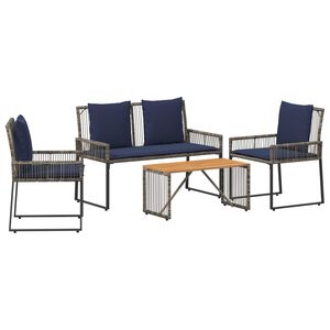 vidaXL Gartenm&ouml;bel Set 9 pcs Grau und Marineblau Poly-Rattan