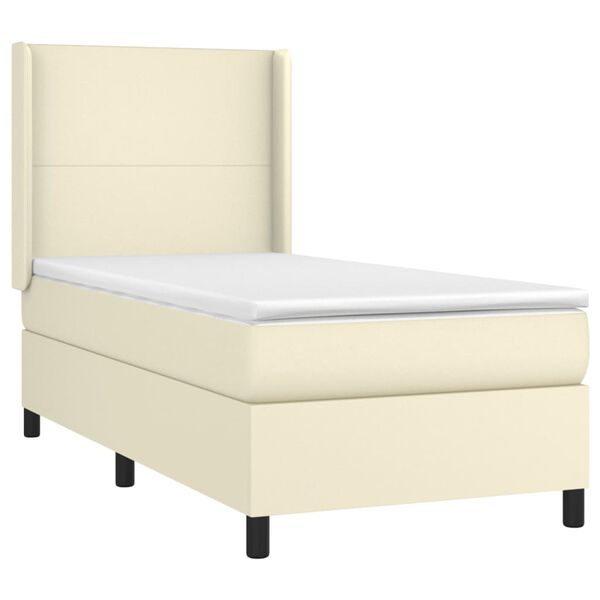 vidaXL Boxspringbett mit Matratze Creme 90x200 cm Kunstleder