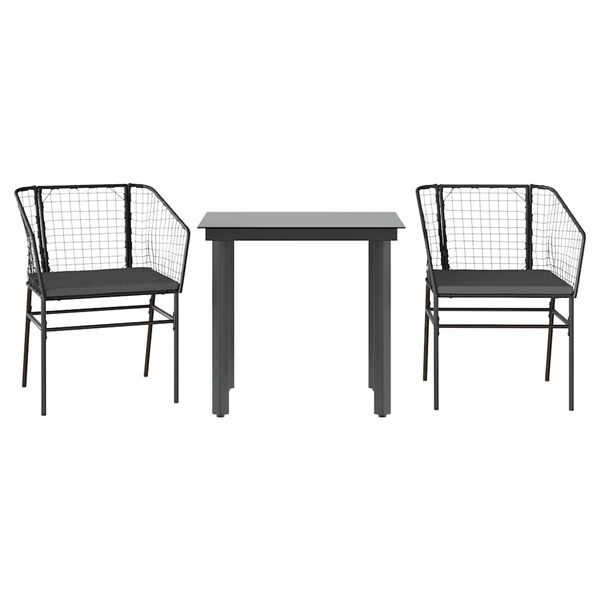 vidaXL 3-tlg. Garten-Essgruppe mit Kissen Schwarz Poly Rattan Glas