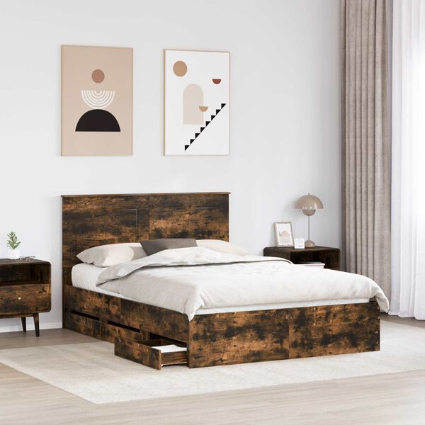 vidaXL Bettrahmen Ger&auml;ucherte Eiche 140 x 200 cm Ingenieurs Holz