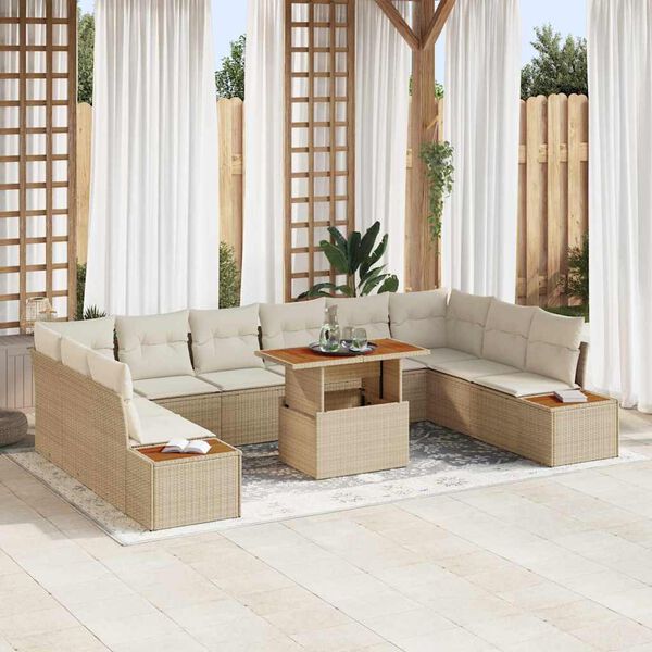 vidaXL Garten-Sofa-Set mit Speicher 11 pcs Beige Poly Rattan