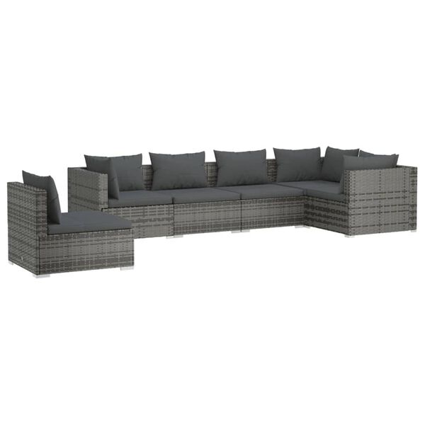 vidaXL 6-tlg. Garten-Lounge-Set mit Kissen Poly Rattan Grau