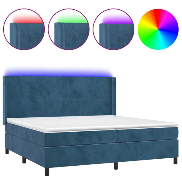 vidaXL Boxspringbett mit Matratze & LED Dunkelblau 200x200 cm Samt