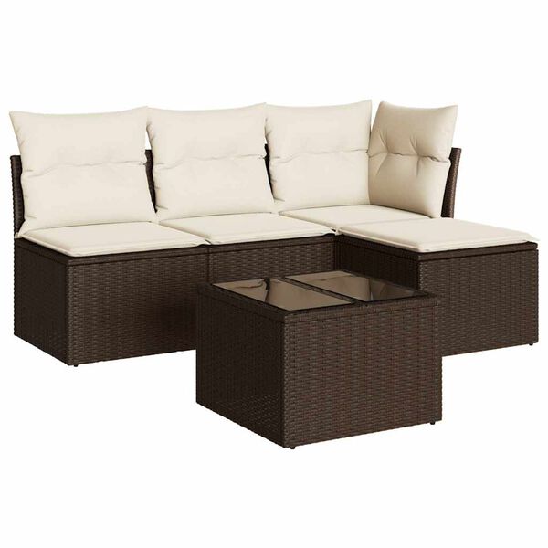 vidaXL 5-tlg. Garten-Sofagarnitur mit Kissen Braun Poly Rattan
