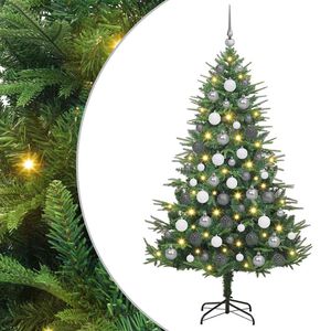 vidaXL K&uuml;nstlicher vorbeleuchteter Weihnachtsbaum mit Kugelset Gr&uuml;n