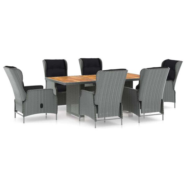vidaXL 7-tlg. Garten-Essgruppe mit Auflagen Poly Rattan Hellgrau