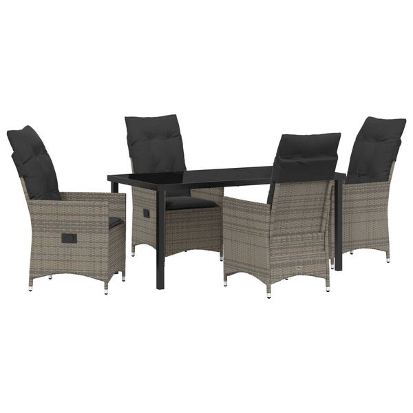 vidaXL Garten Essgruppe mit Kissen 5 pcs Grau Poly Rattan