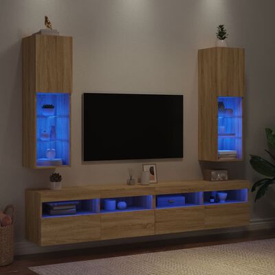 vidaXL TV-Schränke mit LED-Leuchten 2 Stk. Sonoma-Eiche 30,5x30x102 cm