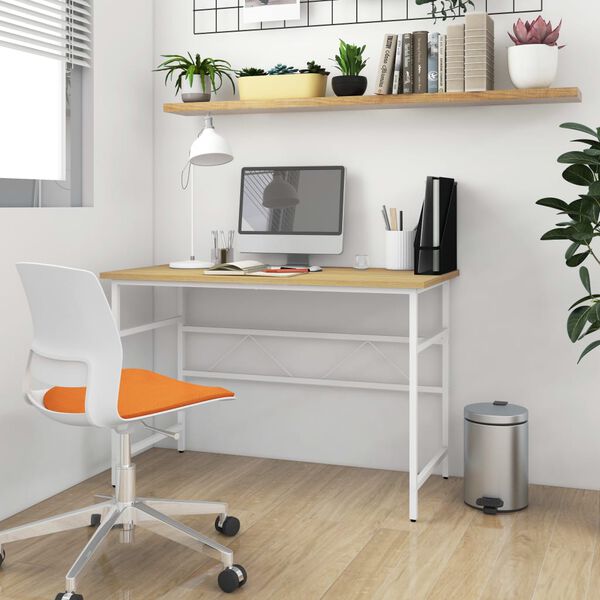 vidaXL Computertisch Wei&szlig; und Eiche Hell 105x55x72 cm MDF und Metall