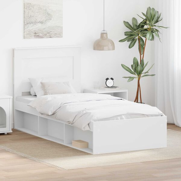 vidaXL Bettrahmen mit Kopfteil Wei&szlig; 75 x 190 cm Massives Kiefernholz