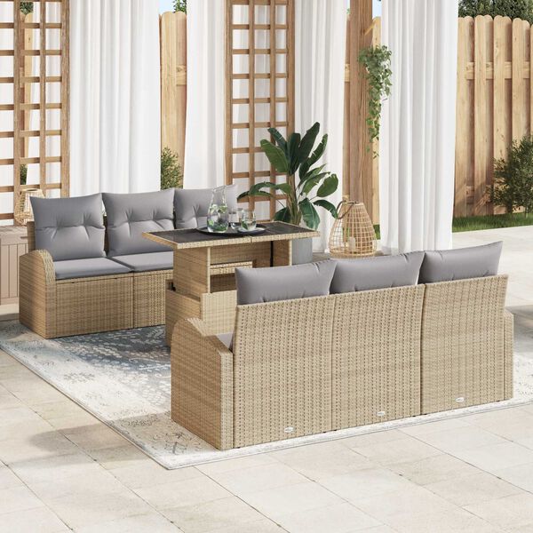 vidaXL Gartensofa-set mit Kissen 7 pcs Beige Poly Rattan