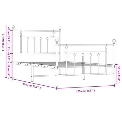 vidaXL Bettgestell mit Kopf- und Fußteil Metall Weiß 100x190 cm